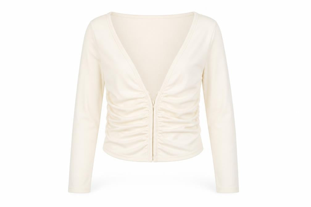 AsYou Womens Ivory Polyester Basic Blouse Size 8 V-Neck