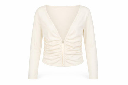 Front view of AsYou women’s ivory polyester basic blouse, size UK 8, v-neck