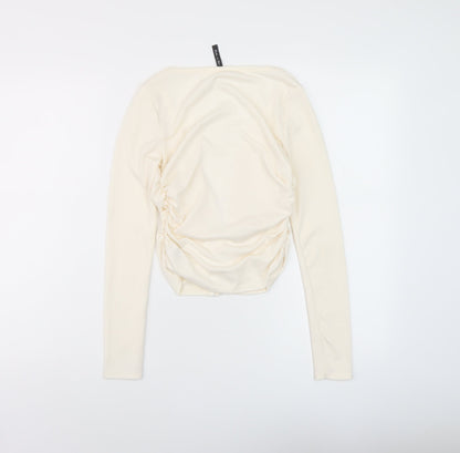 Back view of AsYou women’s ivory polyester basic blouse, size UK 8, v-neck