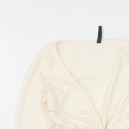 Close-up detail of AsYou women’s ivory polyester basic blouse, size UK 8, v-neck