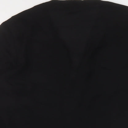 Brand and care label for ASOS women’s black polyester basic blouse, size UK 12, v-neck