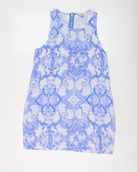 Sunny Girl Womens Blue Geometric Viscose Trapeze & Swing Size 10 Round Neck Zip