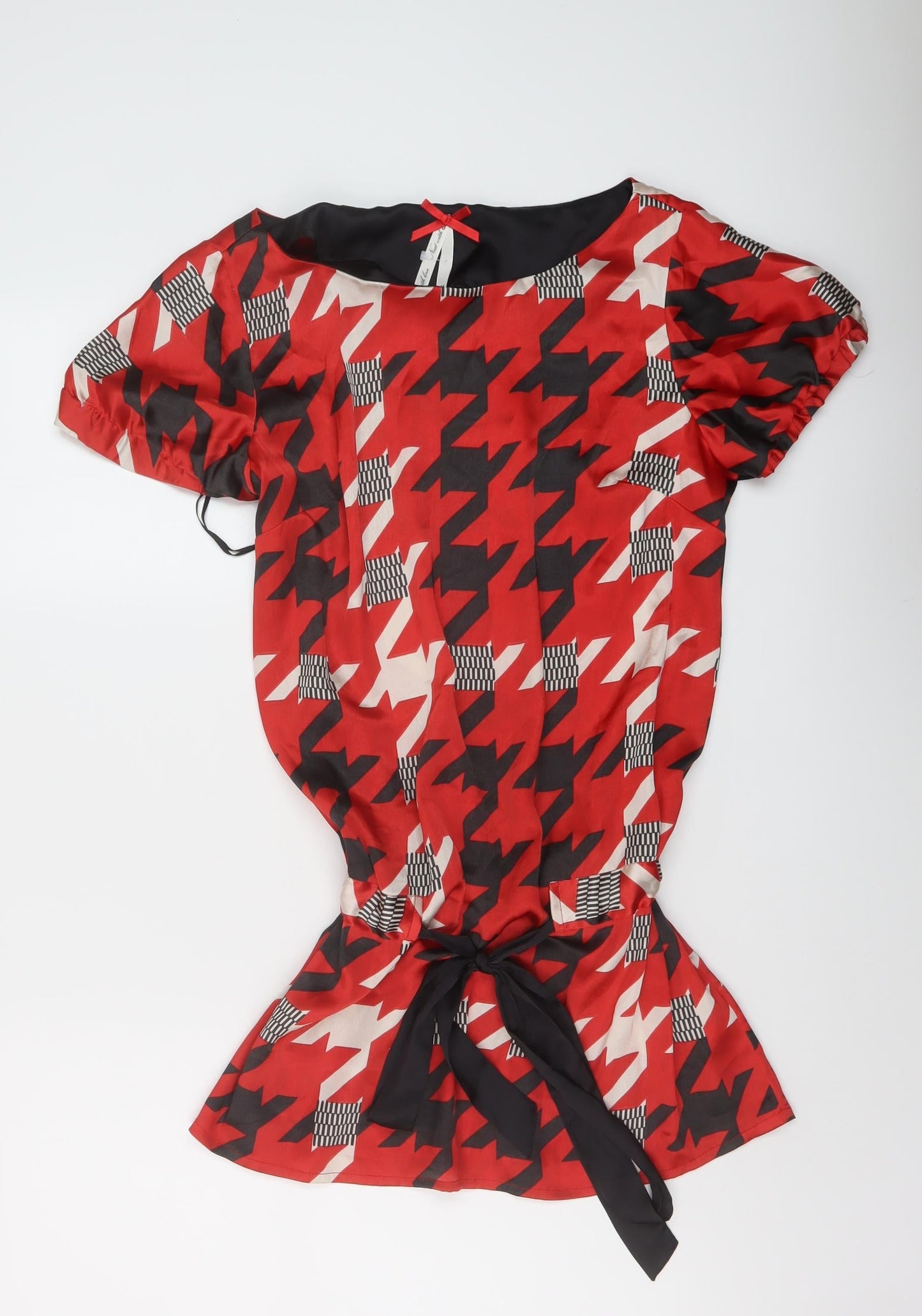 NEXT Womens Red Geometric Polyester Basic Blouse Size 14 Round Neck