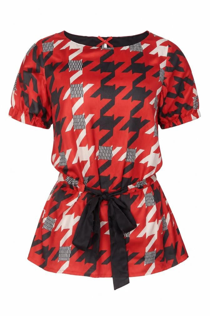 NEXT Womens Red Geometric Polyester Basic Blouse Size 14 Round Neck