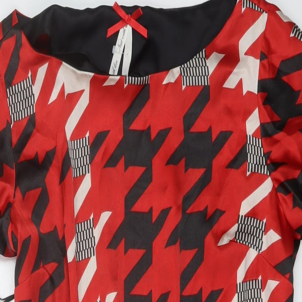 NEXT Womens Red Geometric Polyester Basic Blouse Size 14 Round Neck