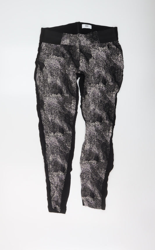Mama-licious Womens Black Geometric Viscose Trousers Size S L27 in Regular Zip
