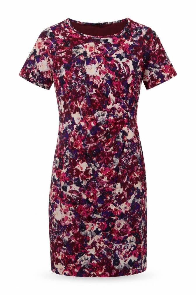 Marks & Spencer Womens Red Geometric Polyester Sheath Size 12 Round Neck Zip