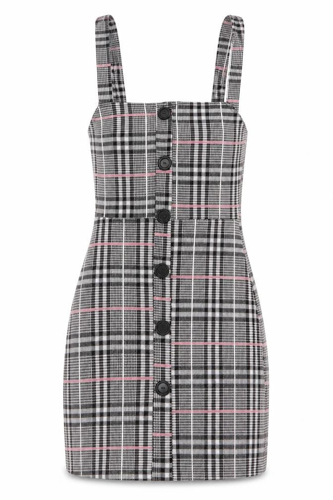 Edge Street Womens Grey Plaid Polyester Mini Size 10 Square Neck Pullover