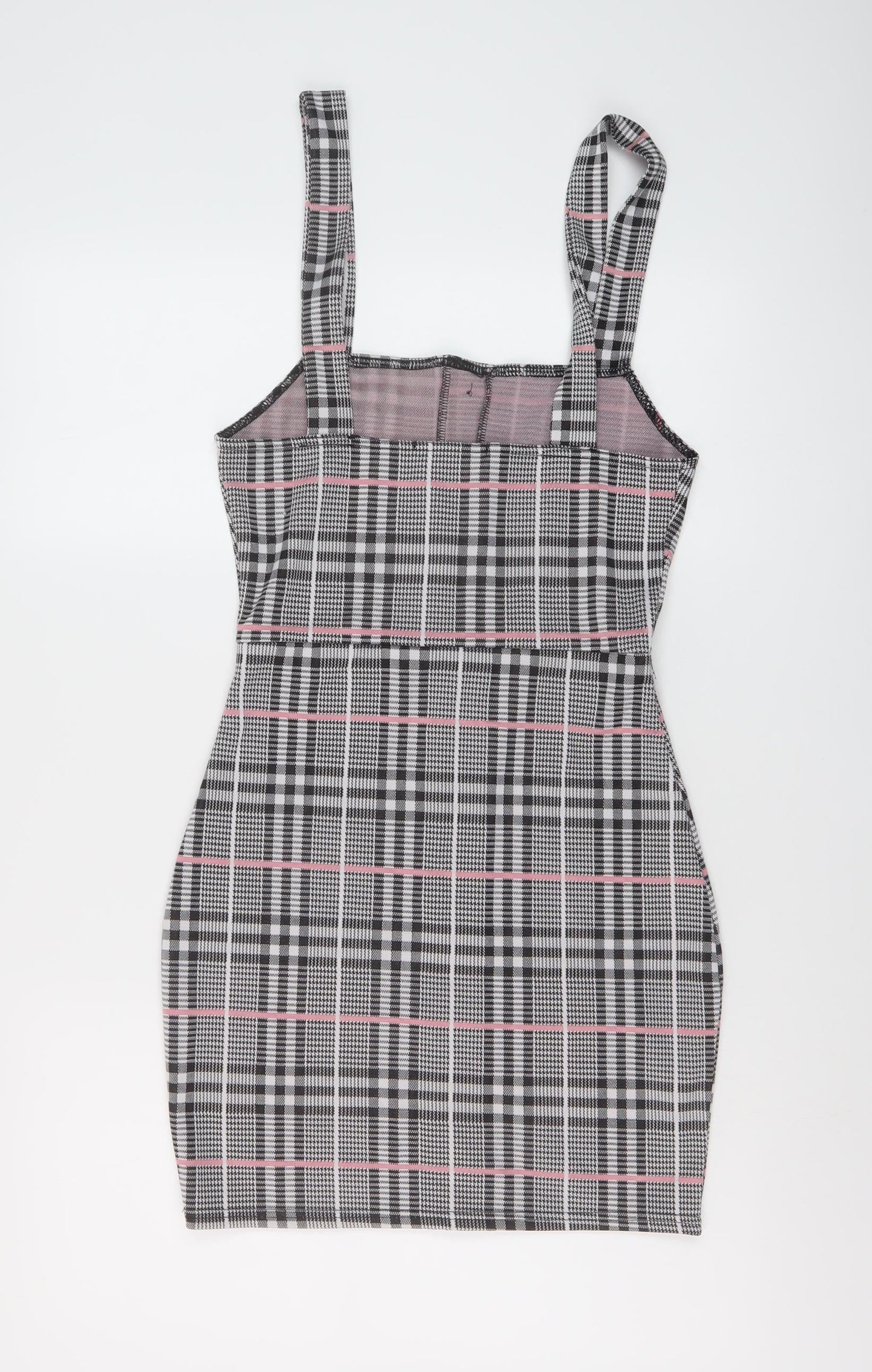 Edge Street Womens Grey Plaid Polyester Mini Size 10 Square Neck Pullover