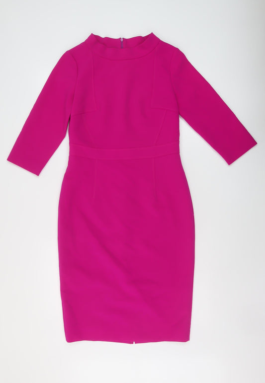 Kate Cooper Womens Pink Polyester Sheath Size 8 Mock Neck Zip