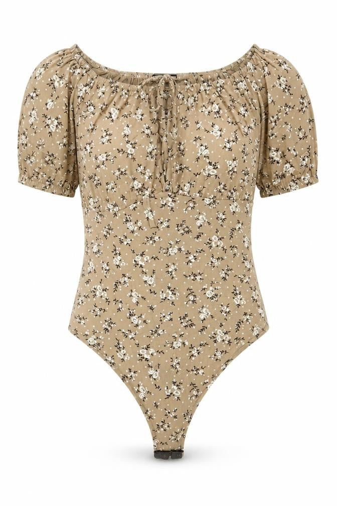 I SAW IT FIRST Womens Beige Geometric Polyester Bodysuit One-Piece Size 8 Snap