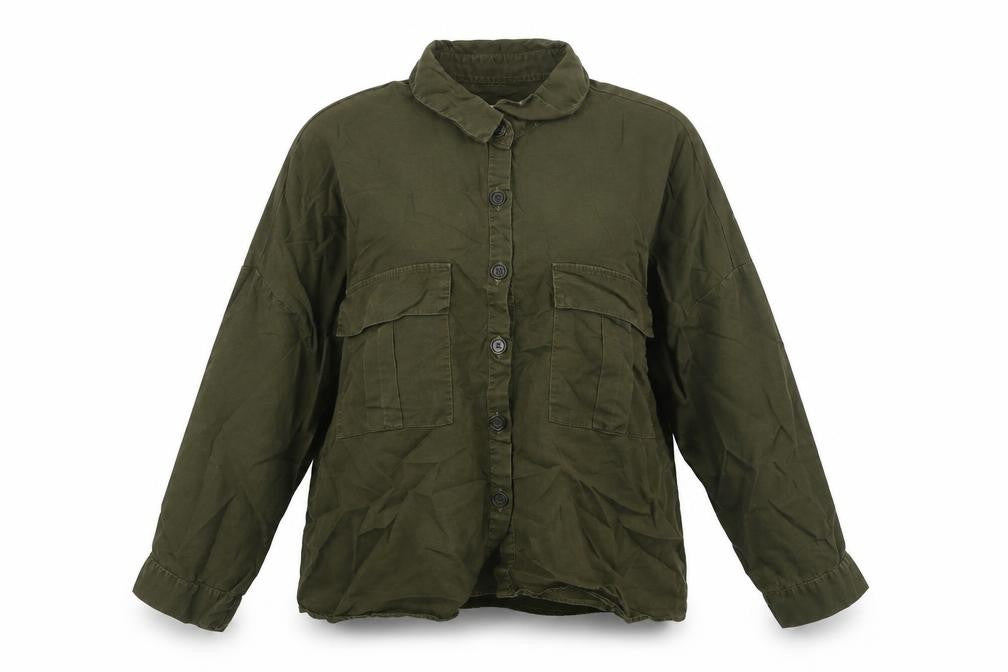 Pull&Bear Womens Green Lyocell Basic Button-Up Size S Collared