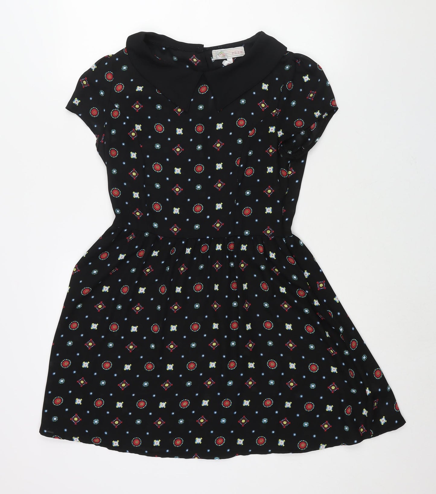 Cameo Rose Womens Black Geometric Polyester A-Line Size 10 Collared Zip