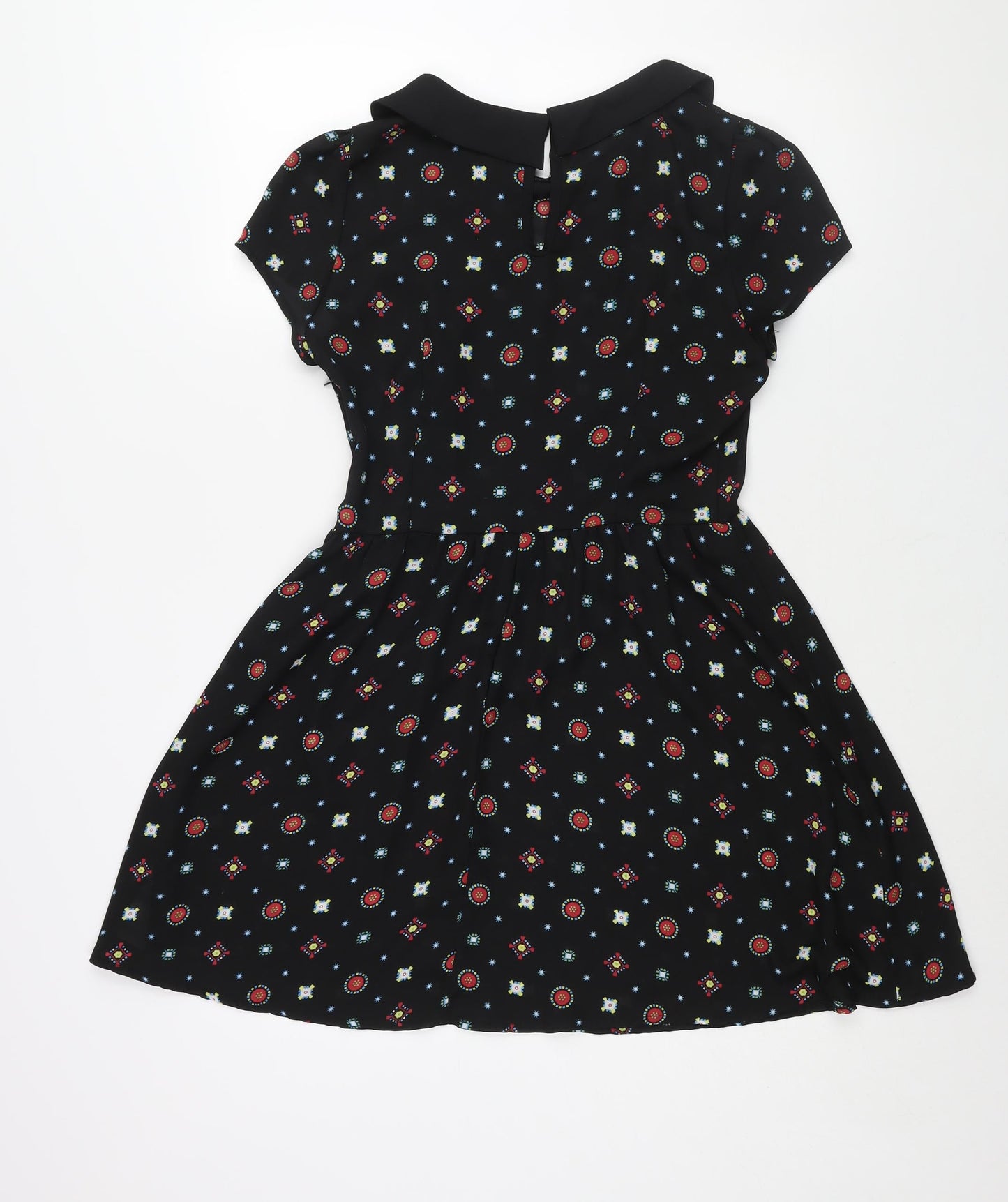 Cameo Rose Womens Black Geometric Polyester A-Line Size 10 Collared Zip