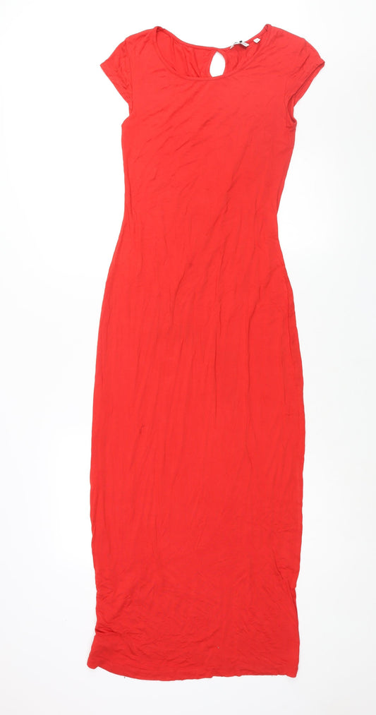 Cover Story Womens Red Viscose Maxi Size M Round Neck Button