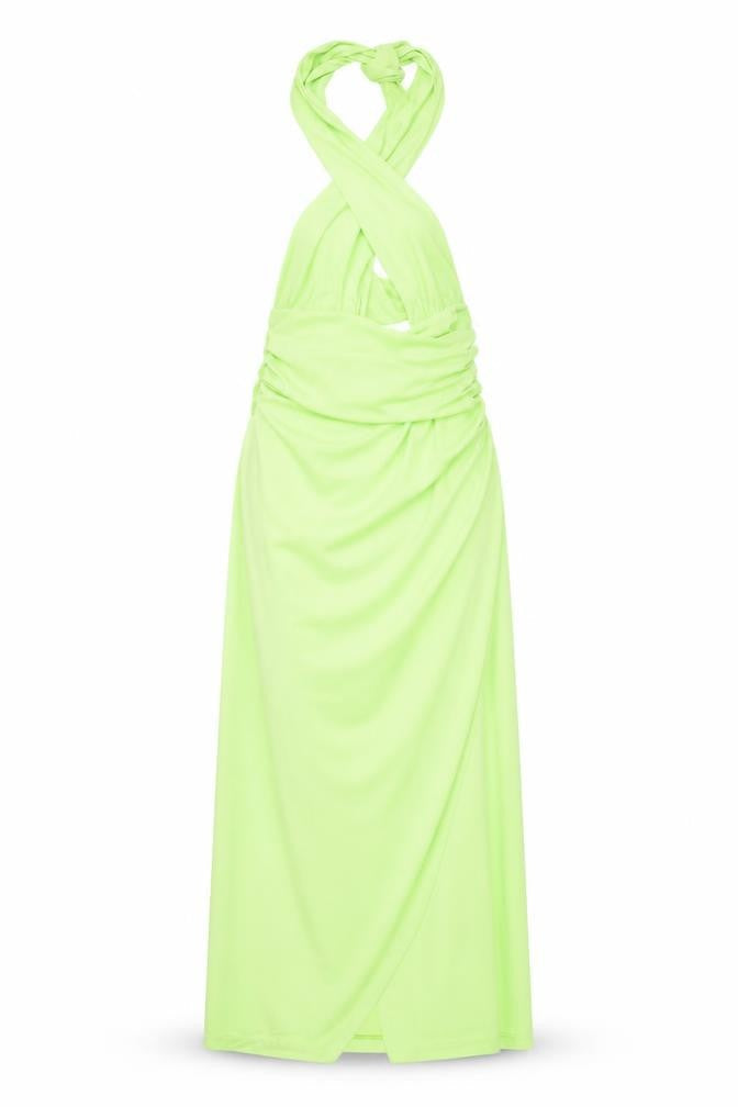 Zara Womens Green Polyester Maxi Size M Halter Tie - Rouched