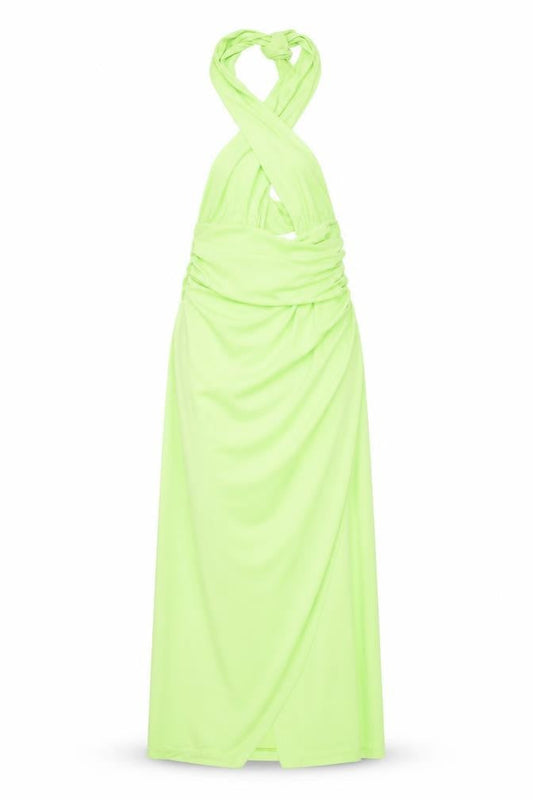 Zara Womens Green Polyester Maxi Size M Halter Tie - Rouched
