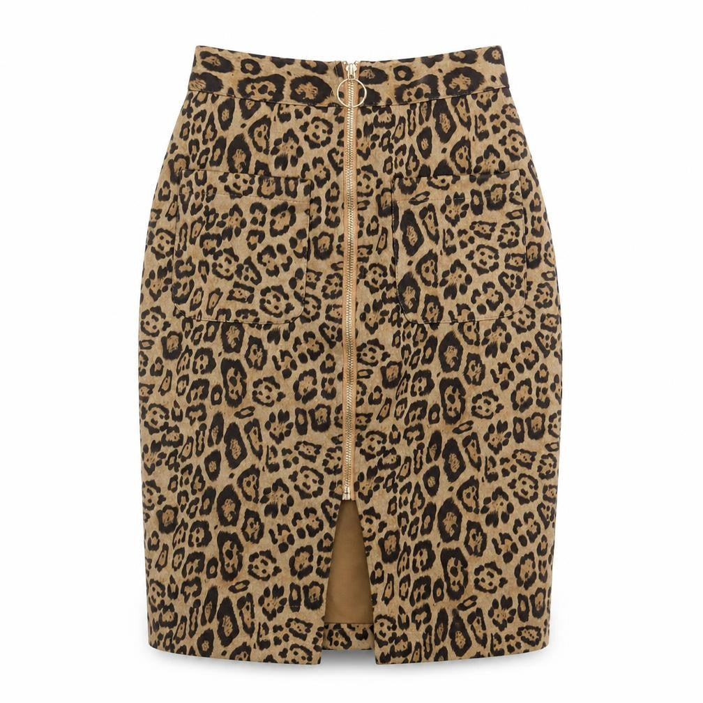 Ma Womens Brown Animal Print Polyester Straight & Pencil Skirt Size S Zip - Jaguar Print