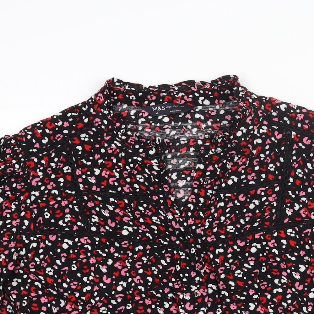 Marks and Spencer Womens Multicoloured Geometric Viscose Basic Blouse Size 14 V-Neck - Lace Detail