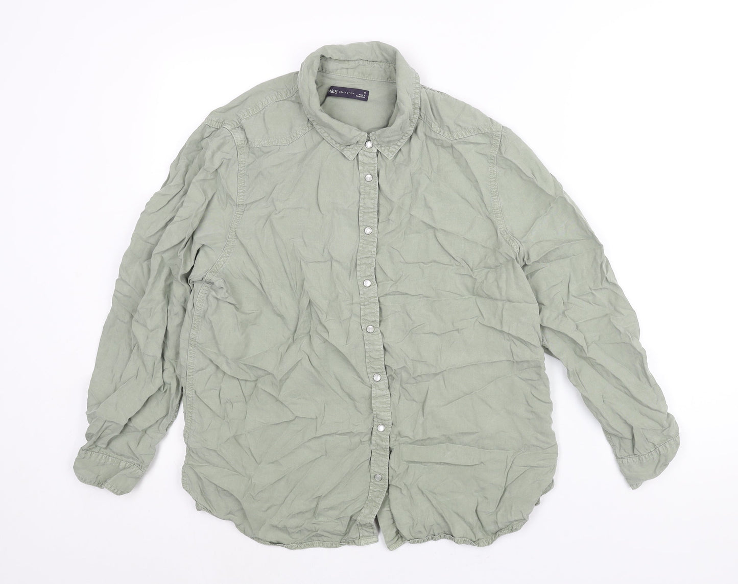 Marks and Spencer Womens Green Lyocell Basic Button-Up Size 16 Collared