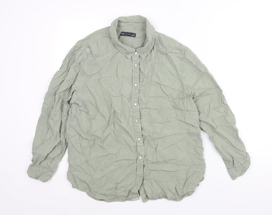 Marks and Spencer Womens Green Lyocell Basic Button-Up Size 16 Collared