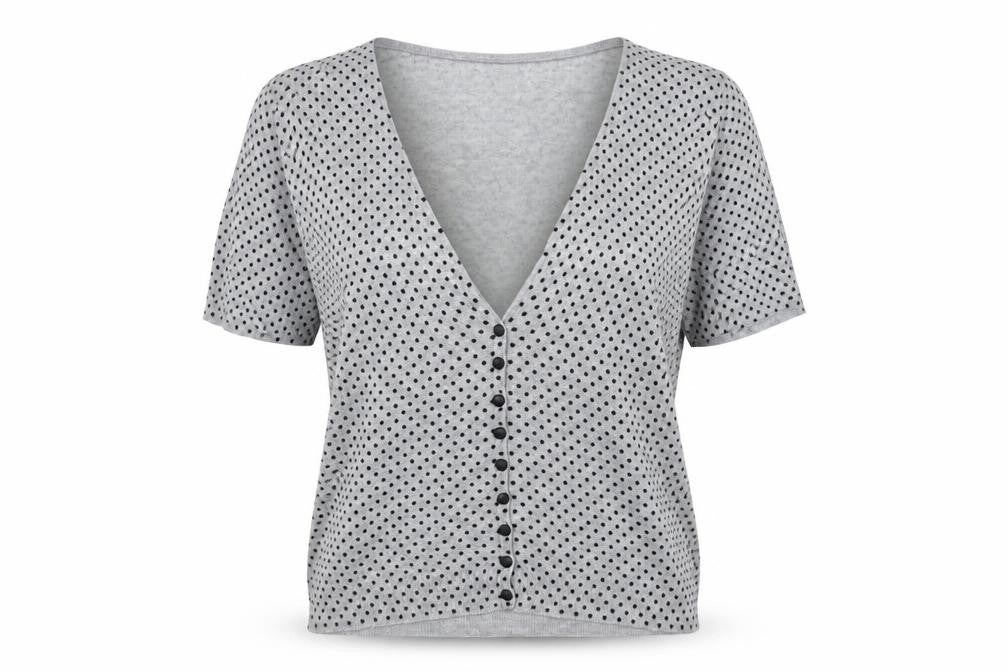 Marks & Spencer Womens Grey V-Neck Polka Dot Viscose Cardigan Jumper Size 12