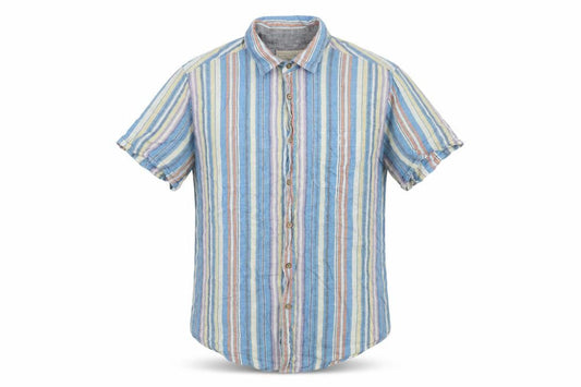 BHS Mens Multicoloured Striped Cotton Button-Up Size M Collared Button