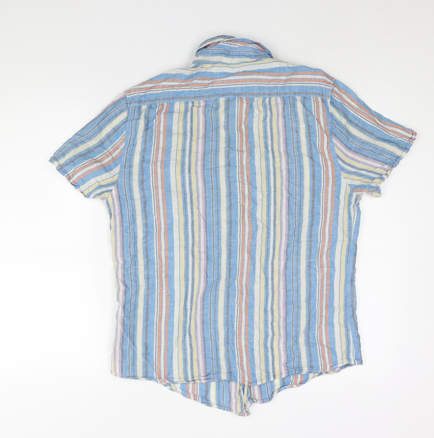 BHS Mens Multicoloured Striped Cotton Button-Up Size M Collared Button