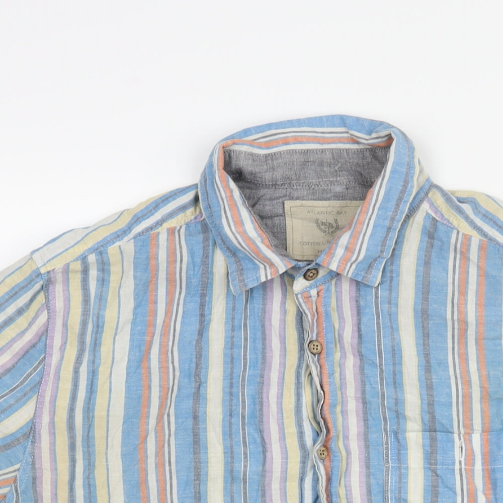 BHS Mens Multicoloured Striped Cotton Button-Up Size M Collared Button