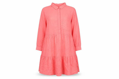 Next Womens Pink Cotton Shift Size 12 Collared Button - Smocked