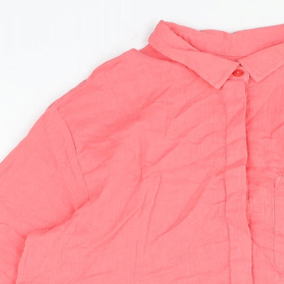 Next Womens Pink Cotton Shift Size 12 Collared Button - Smocked