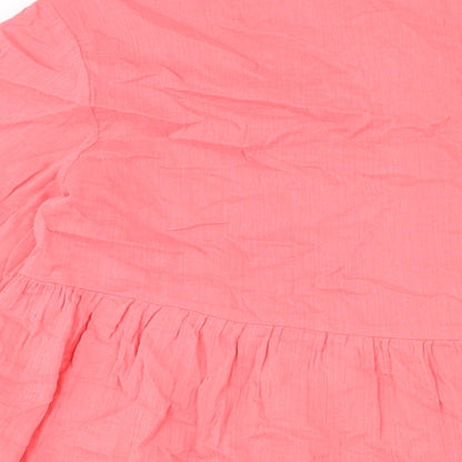 Next Womens Pink Cotton Shift Size 12 Collared Button - Smocked