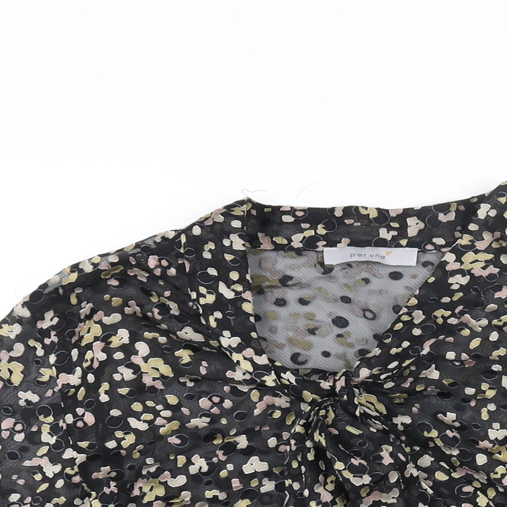 Per Una Womens Black Geometric Viscose Basic Blouse Size 12 V-Neck