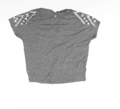 Warehouse Womens Grey Polyester Basic Blouse Size 14 Round Neck - Sequin Detail