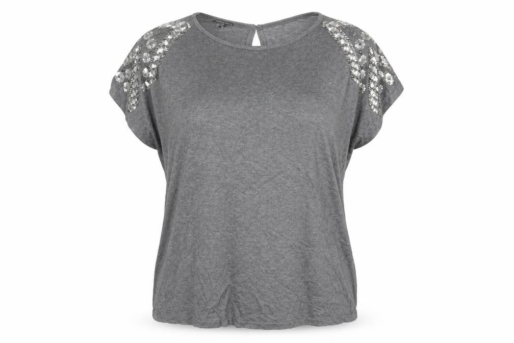 Warehouse Womens Grey Polyester Basic Blouse Size 14 Round Neck - Sequin Detail