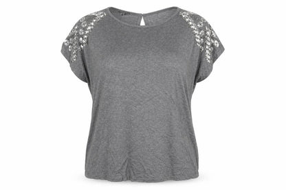 Warehouse Womens Grey Polyester Basic Blouse Size 14 Round Neck - Sequin Detail