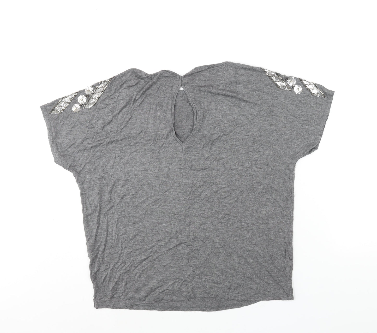 Warehouse Womens Grey Polyester Basic Blouse Size 14 Round Neck - Sequin Detail