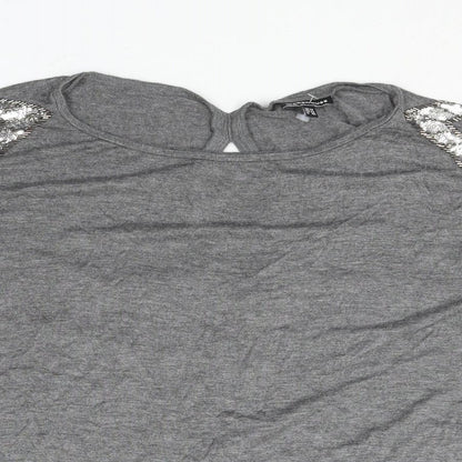 Warehouse Womens Grey Polyester Basic Blouse Size 14 Round Neck - Sequin Detail