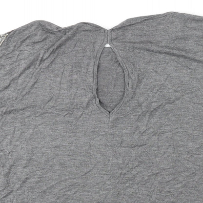 Warehouse Womens Grey Polyester Basic Blouse Size 14 Round Neck - Sequin Detail
