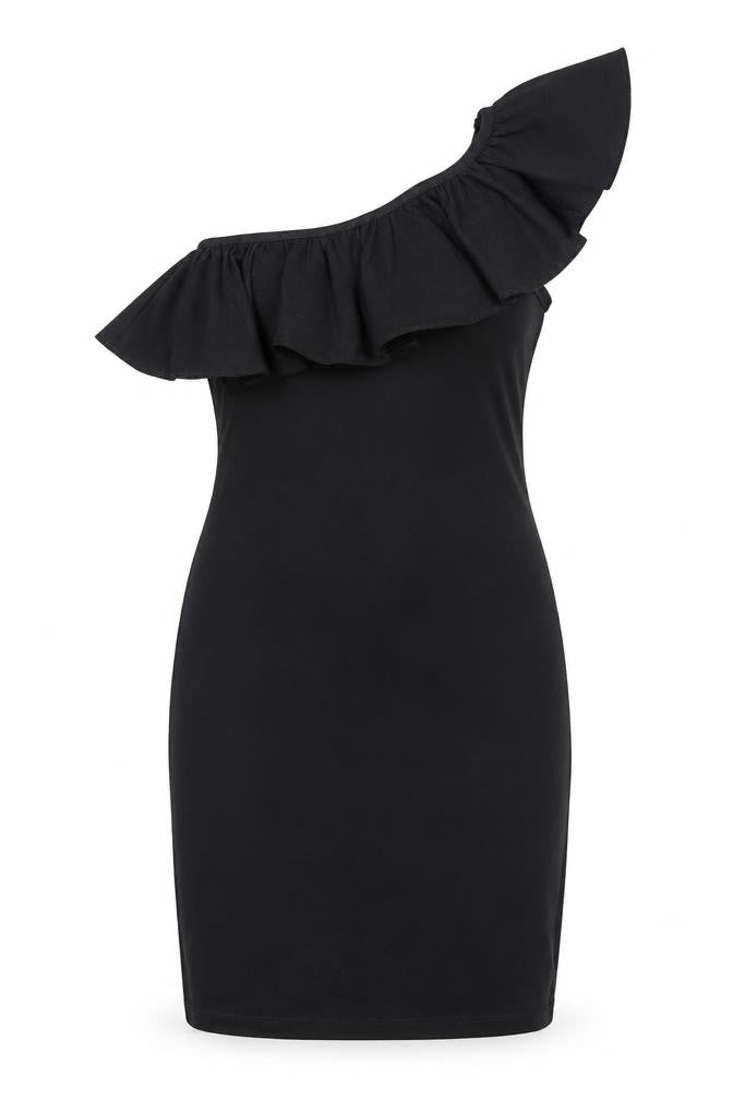 Miss Selfridge Womens Black Polyester Bodycon Size 6 One Shoulder Pullover - Frill
