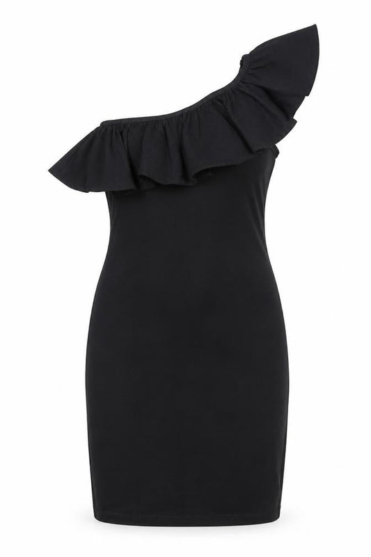 Miss Selfridge Womens Black Polyester Bodycon Size 6 One Shoulder Pullover - Frill