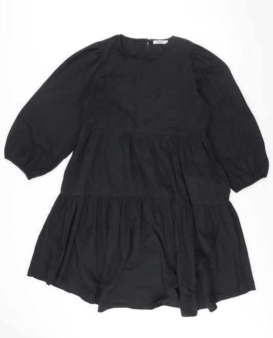 Oasis Womens Black Cotton Sheath Size L Round Neck Button - Smocked