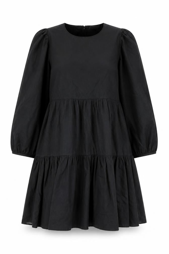 Oasis Womens Black Cotton Sheath Size L Round Neck Button - Smocked