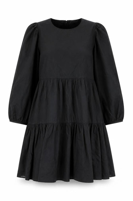 Oasis Womens Black Cotton Sheath Size L Round Neck Button - Smocked