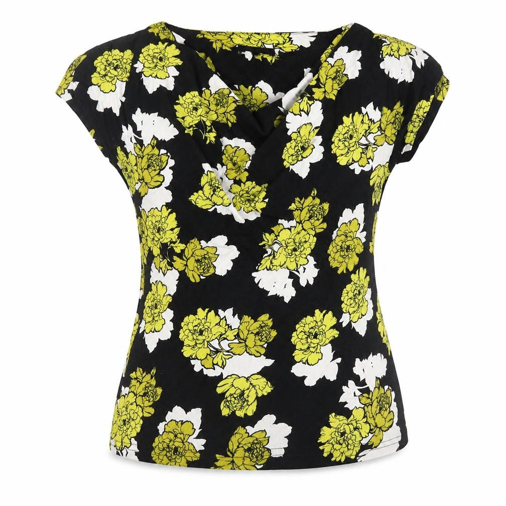Debenhams Womens Black Floral Viscose Basic Blouse Size 12 Cowl Neck