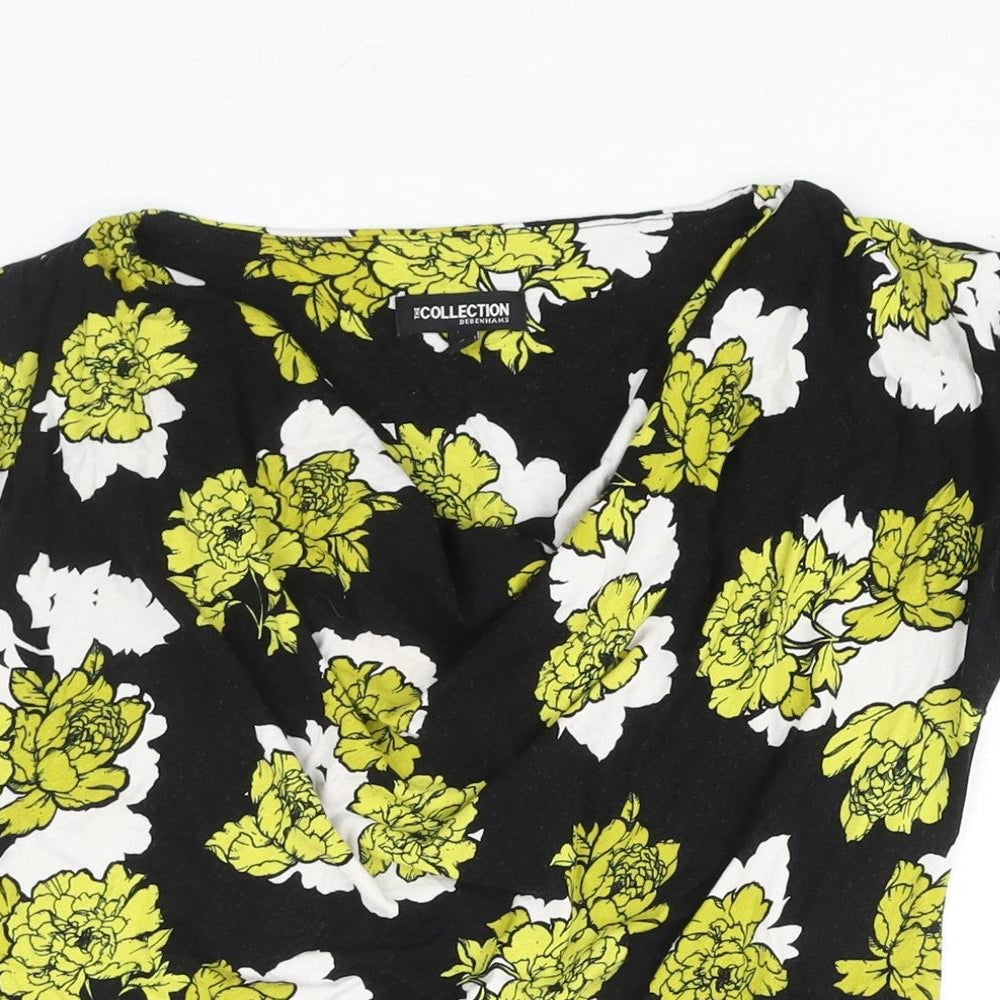Debenhams Womens Black Floral Viscose Basic Blouse Size 12 Cowl Neck