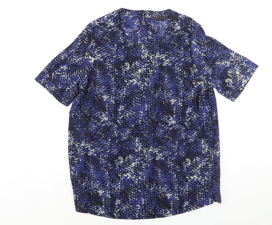 Marks and Spencer Womens Blue Animal Print Polyester Basic Blouse Size 10 Round Neck - Snakeskin Print
