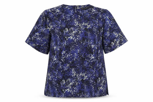 Marks and Spencer Womens Blue Animal Print Polyester Basic Blouse Size 10 Round Neck - Snakeskin Print
