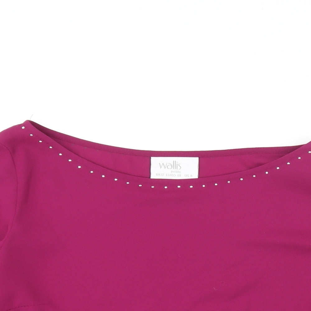 Wallis Womens Purple Polyester Basic Blouse Size 12 Boat Neck - Sleeve Cut Out Stud Detail