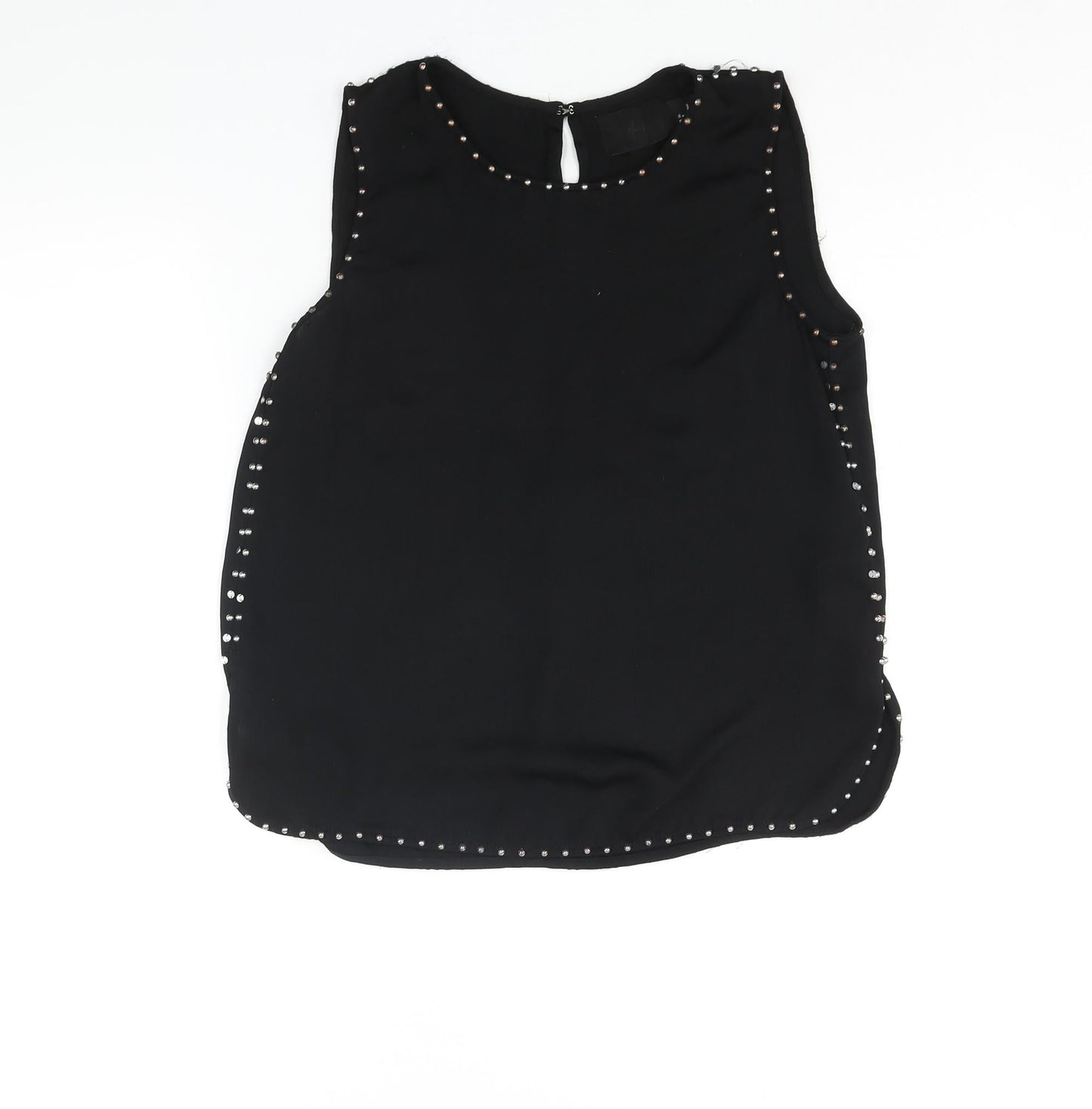 H&M Womens Black Polyester Camisole Blouse Size 8 Round Neck - Stud Detail Open Back